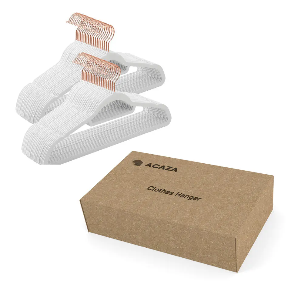 Fluwelen kledinghangers, Set van 50, Antislip, Wit en Rosé Goud