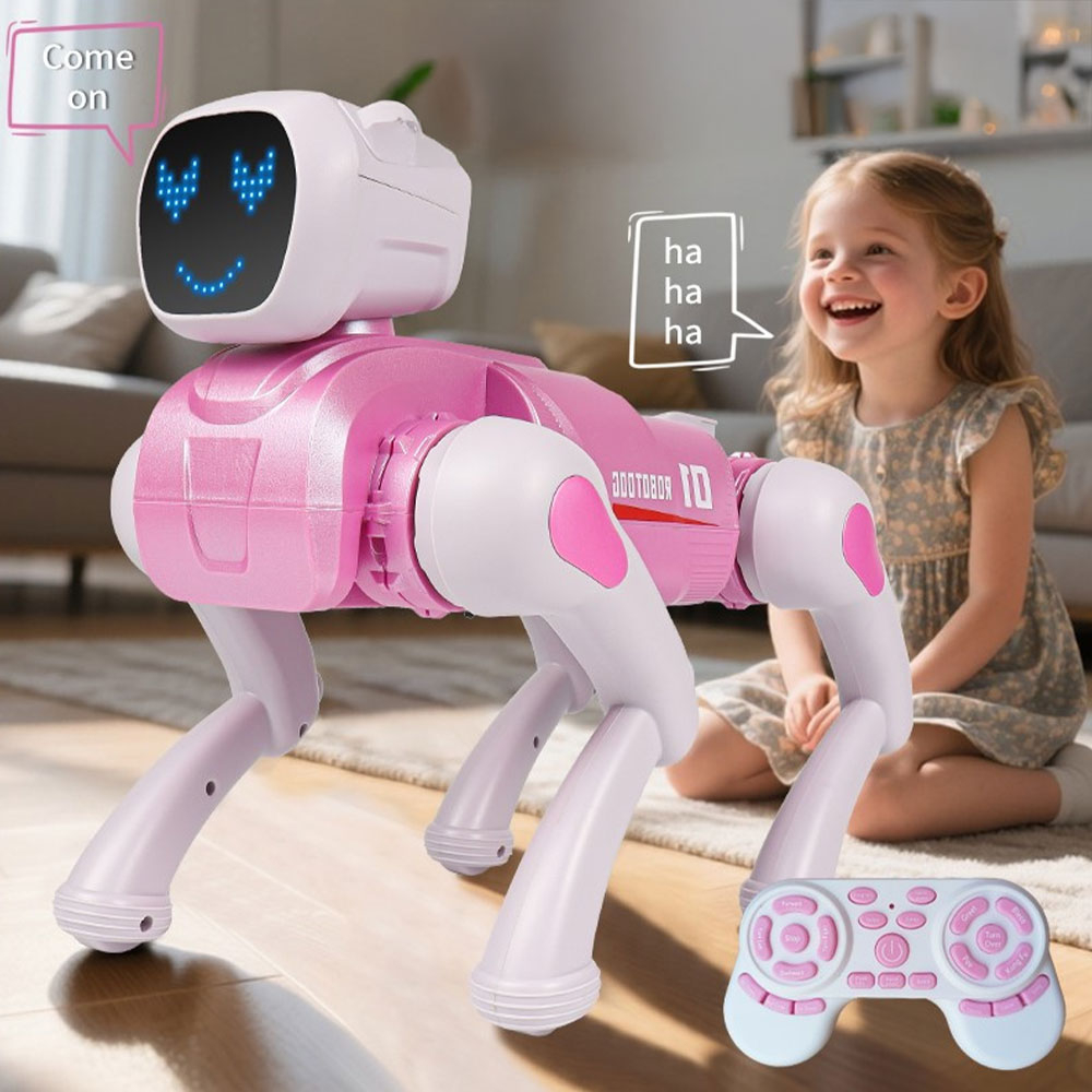 (31x24cm) Ferngesteuerter 2.4GHz Roboter Hund Kinder RC Spielzeug mit 360° Drehung / Sound Effekten / App Steuerung (Batteriebetrieben) - Rosa