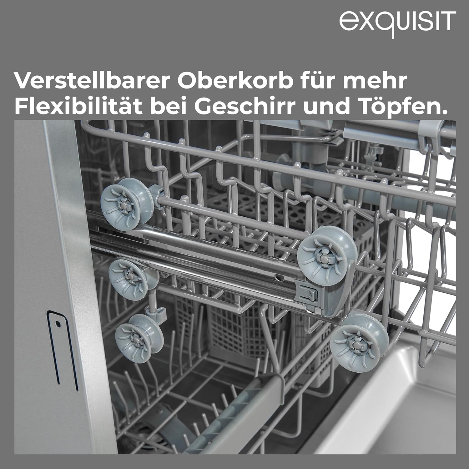Exquisit PLUS Einbaugeschirrspüler | 13 Maßgedecke, Energieklasse E, 47 dB(A) | vollintegriert, 7 Programme, Eco, Intensiv, Kurz, Extra-Trocknung, Startzeitverzögerung | EGSP2113-EB-030E inox