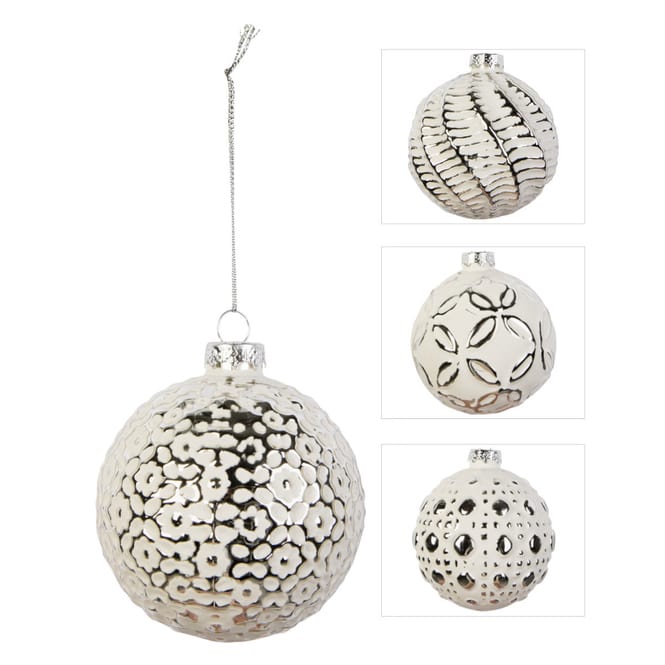 Christbaumkugel - weiß/silber - aus Glas - Ø = ca. 8 cm - 1 Stück