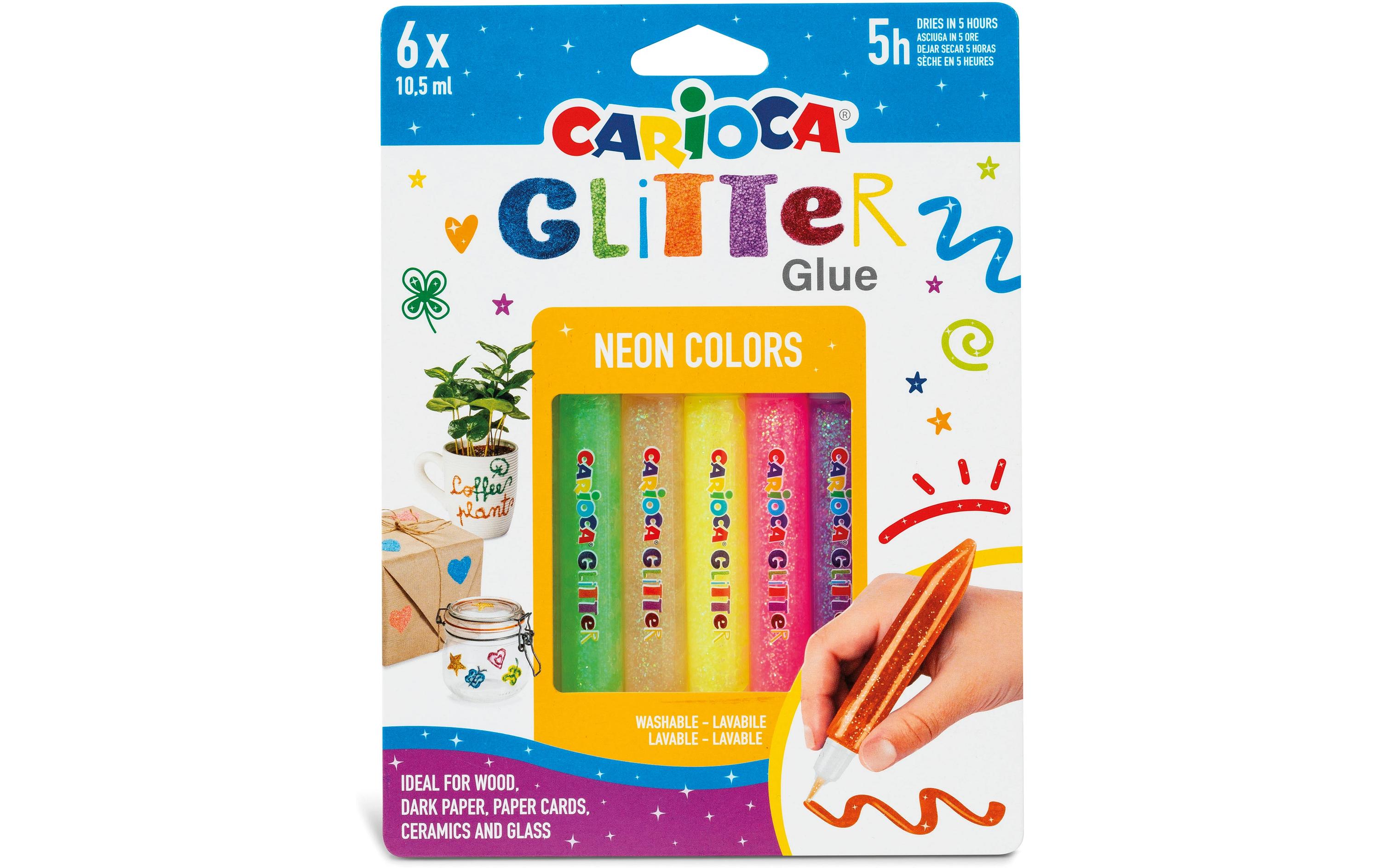 Glitzerstift Glitter Glue Neon 6 Stück, MehrfarbigKlebstoff mit Glitzerpartikel zum Basteln