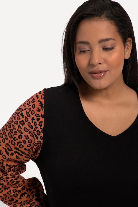 Longshirt, A-Linie, Mustermix, V-Ausschnitt, Langarm