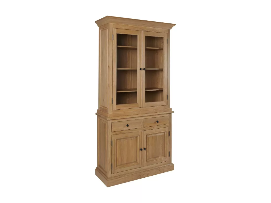 Buffet vaisselier en chêne 2 portes vitrées 2 tiroirs 2 portes bois - VICTORIA