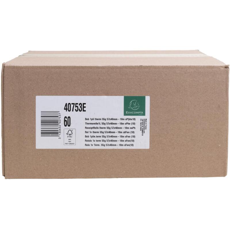 Bobines Terminaux bancaires Exacompta 40753E - l 57 mm x L 18 m, Ø 40 mm - 1 pli(s) - paquet de 60