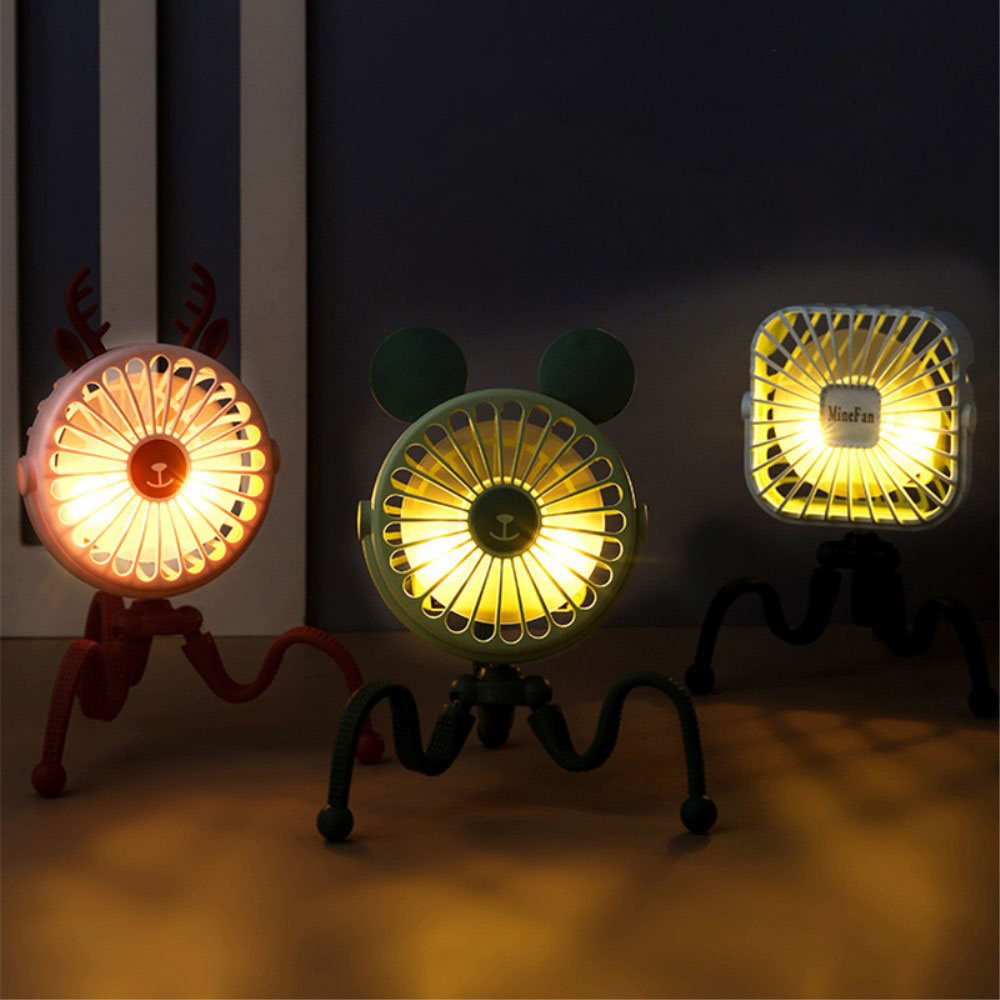 (Ø9cm) USB Ventilator LED Lüfter Wiederaufladbar 500mAh   Octopus Tripod Standfuss - Rosa