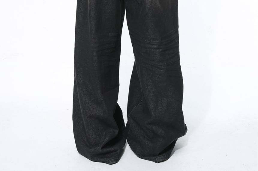 FAERIS - Mid Rise Washed Distressed Wide Leg Jeans