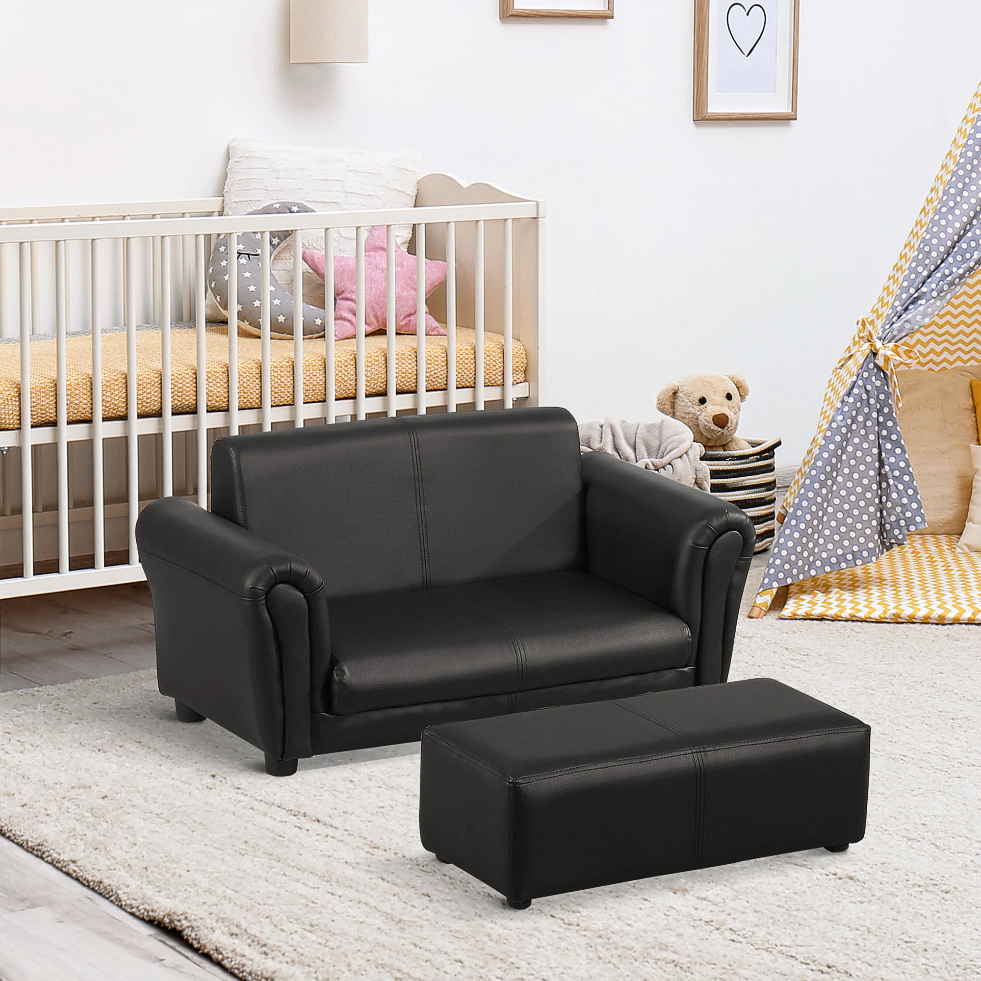 HOMCOM Kindersofa mit Hocker 83 x 42 x 41 cm (LxBxH)