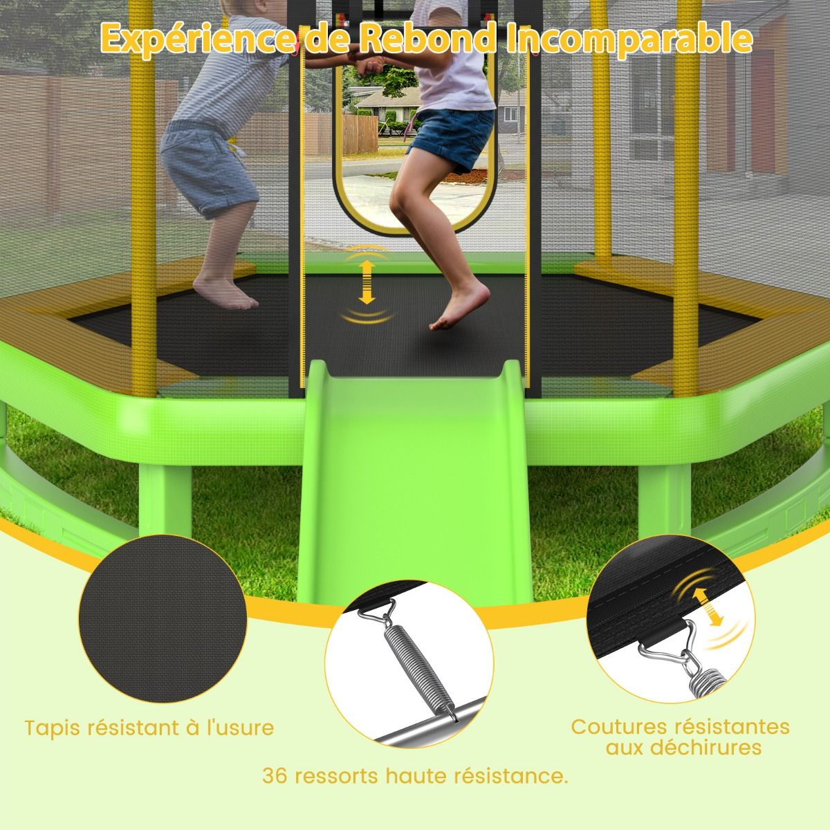 Trampoline Extérieur Ø 223cm avec Toboggan&Echelle avec Filet de Sécurité 2 Portes en U Charge 270kg pour 2-3 Enfants de 3 Ans+ Bleu/Vert - Lidl-Manfred