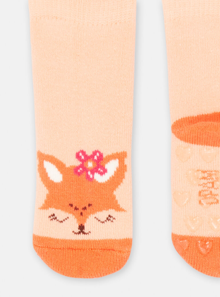 Chaussettes saumon motif renard pour bébé fille