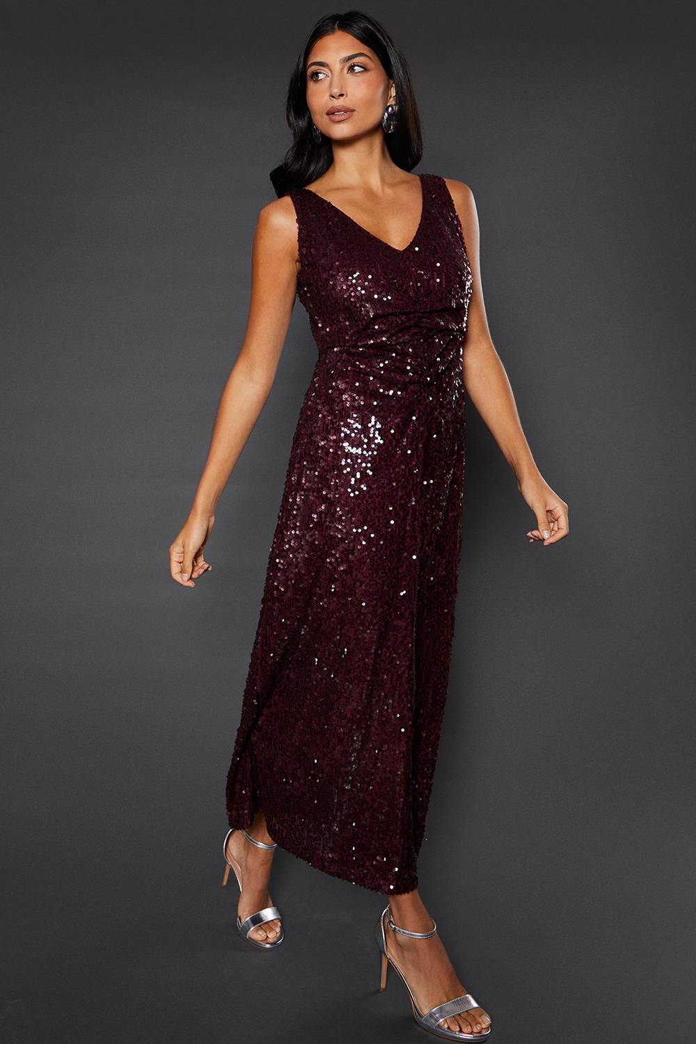 Wallis Robe Midaxi Froncée à Paillettes de Soirée