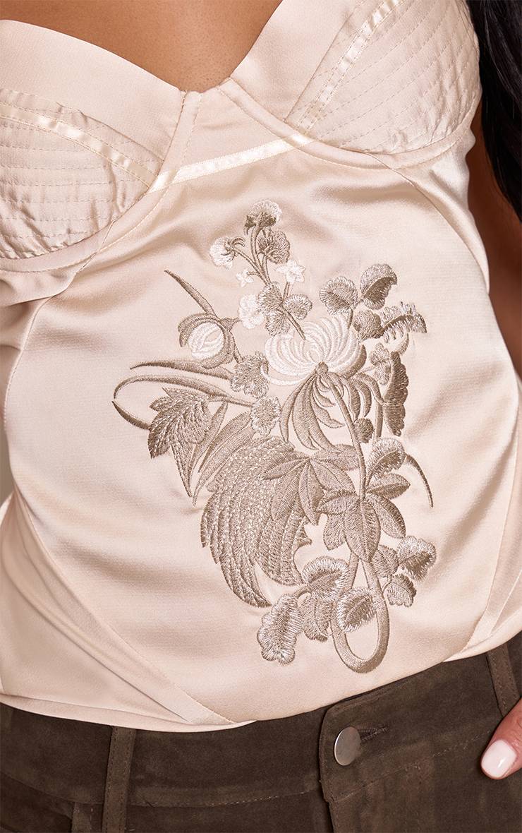 Champagne Corset En Satin Champagne Avec Broderies Détaillées