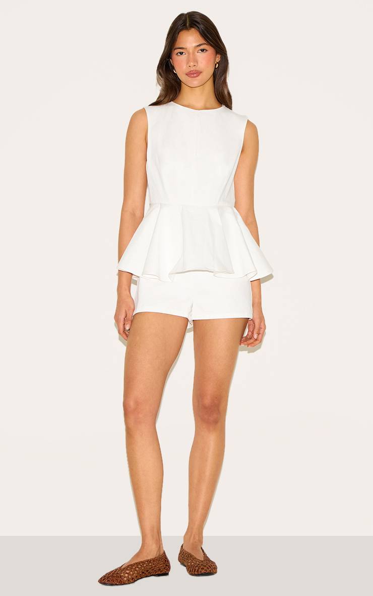 Blanc Combinaison-short À Basque En Coton