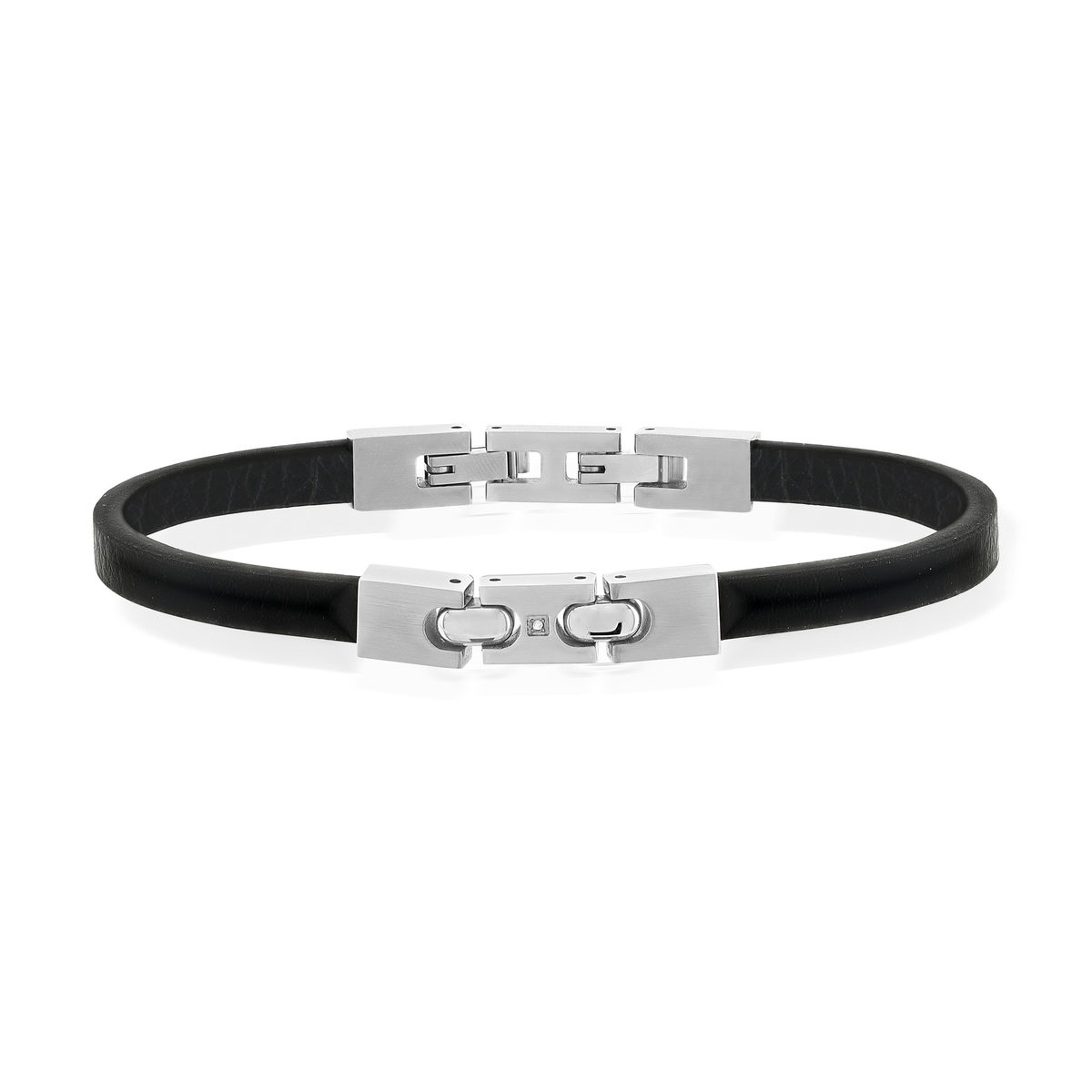 Bracelet cuir noir acier 21 cm
