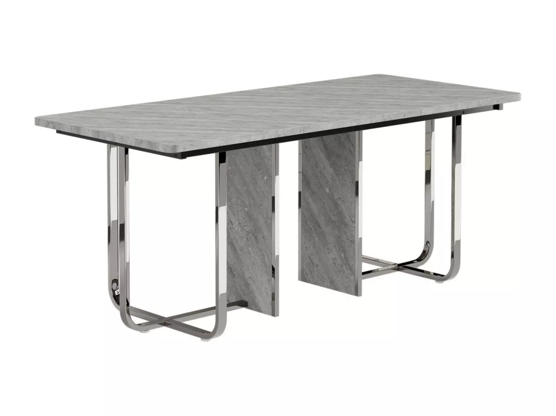 Table à manger 6 à 8 personnes en MDF et métal - Gris et Argent - table à manger rectangle - 180x80x75cm
