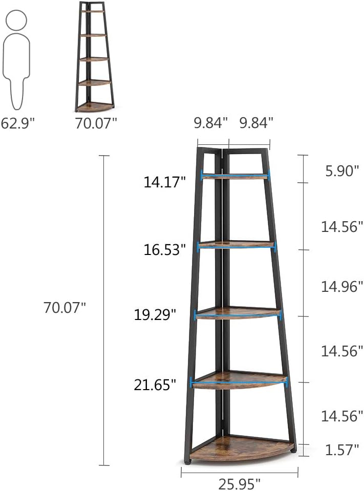 Tribesigns Eckregal 5 Etagen, 176cm hoher Bücherregal, Eckregal Stehend Mehrzweck -Eckständer Display Rack, Pflanzenständer, Eckschrank für Wohnzimmer, Küche, Heimbüro