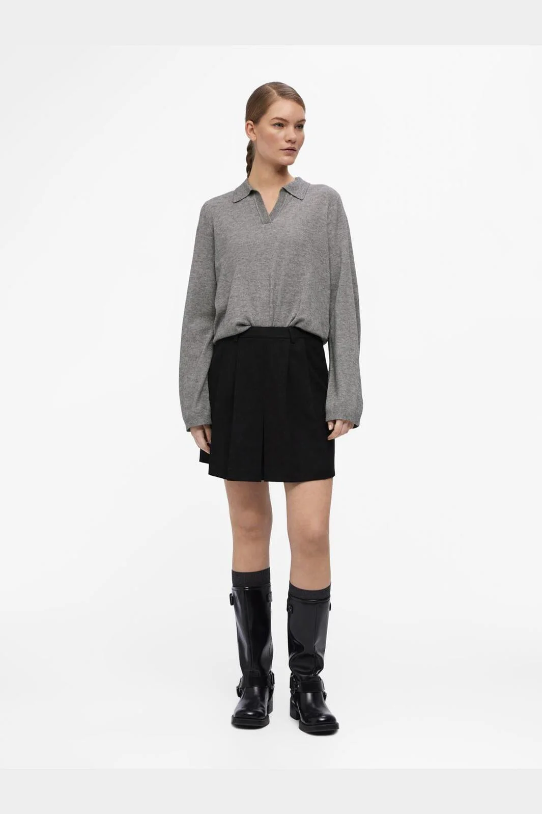 Object Objthess L/S V-Neck Knit Polo 4461694 medium grey melange