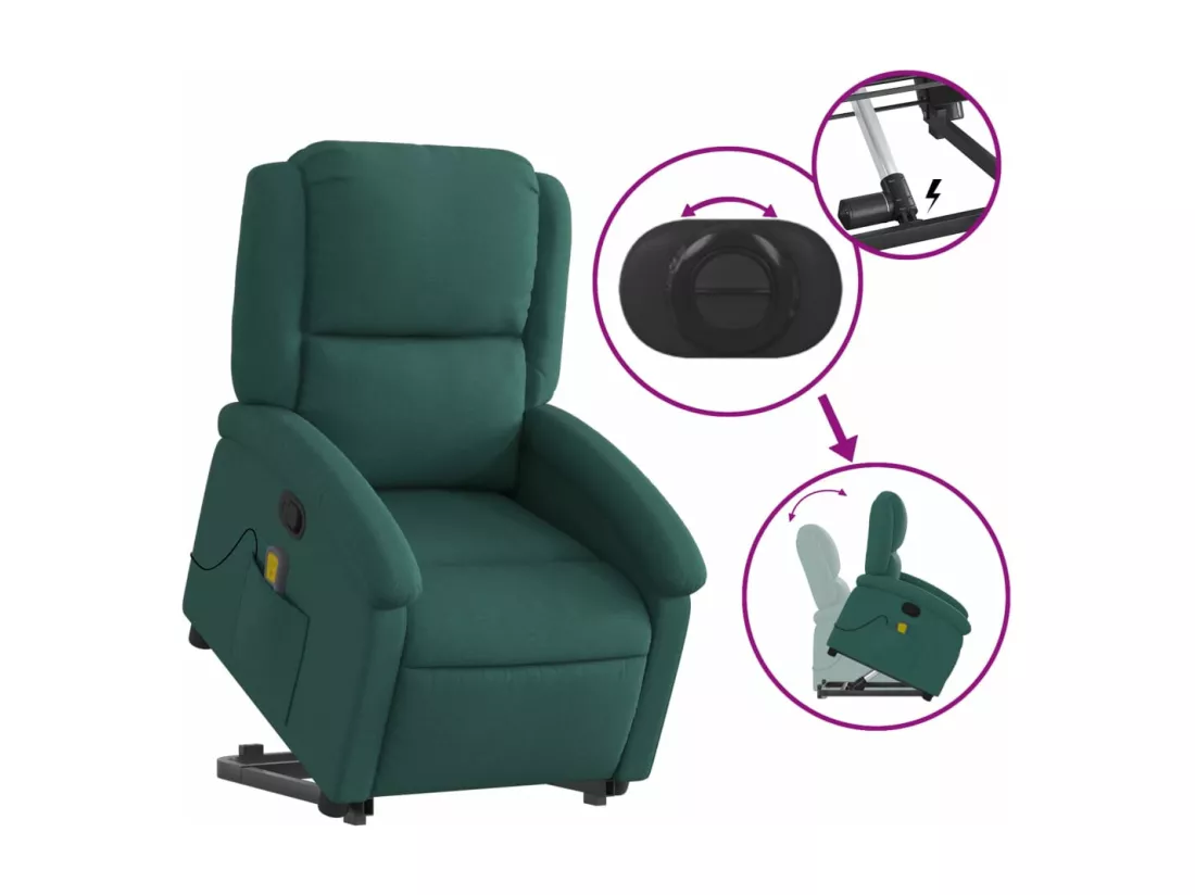 Fauteuil inclinable massant Vert foncé Tissu