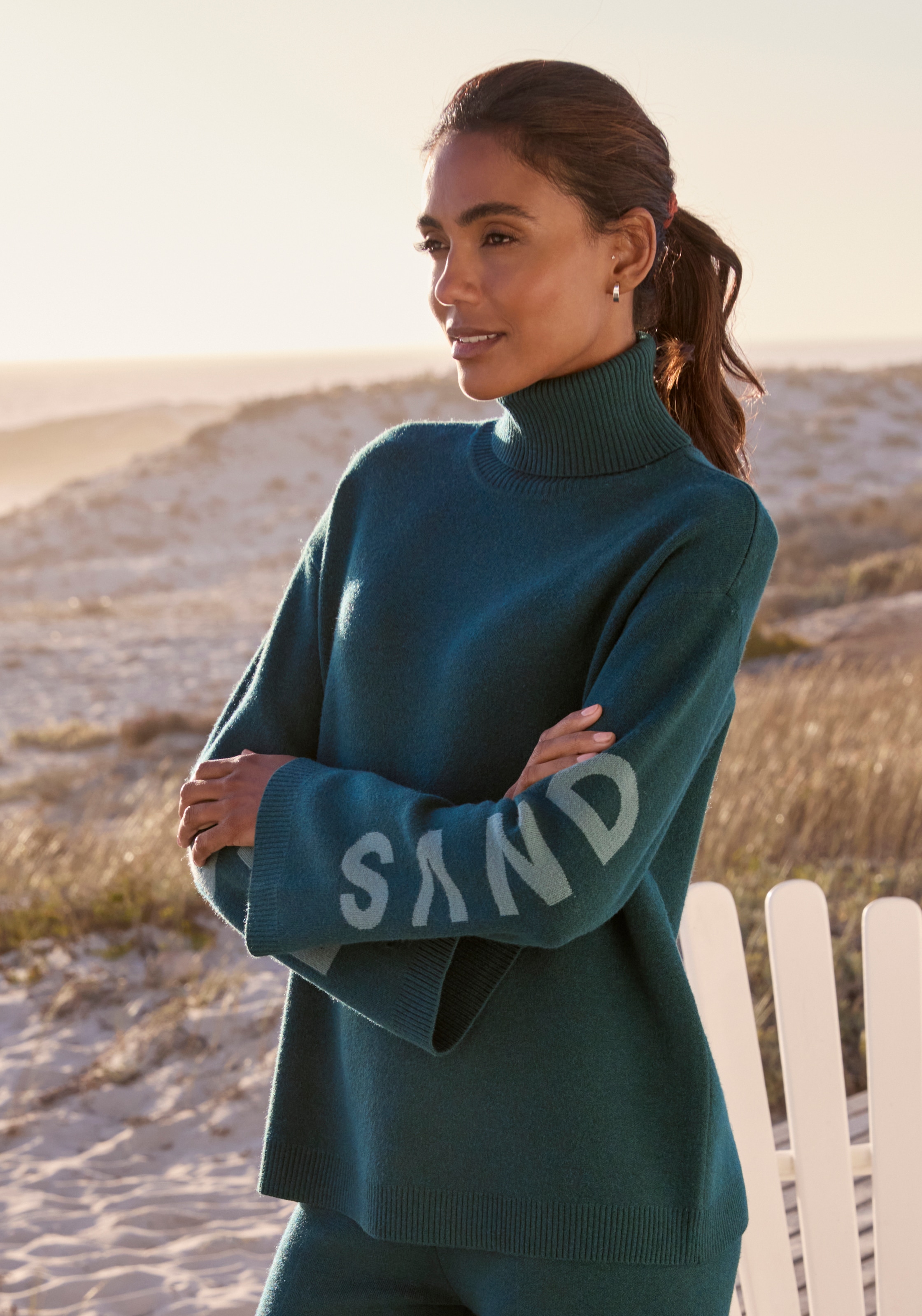 Elbsand Rollkragenpullover , aus hochwertigem Strick mit eingestricktem Logo, Loungewear