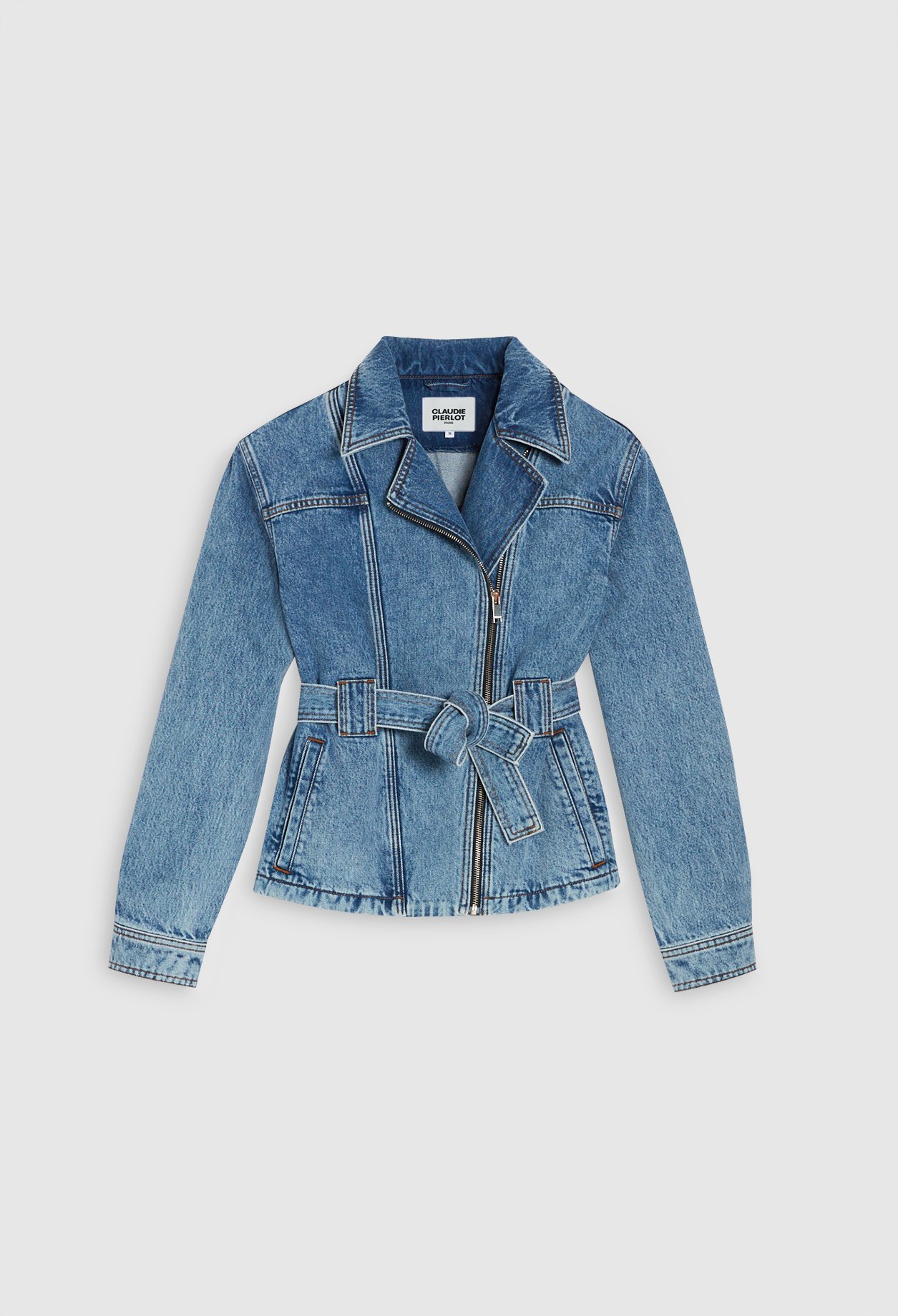 Veste denim ceinturee