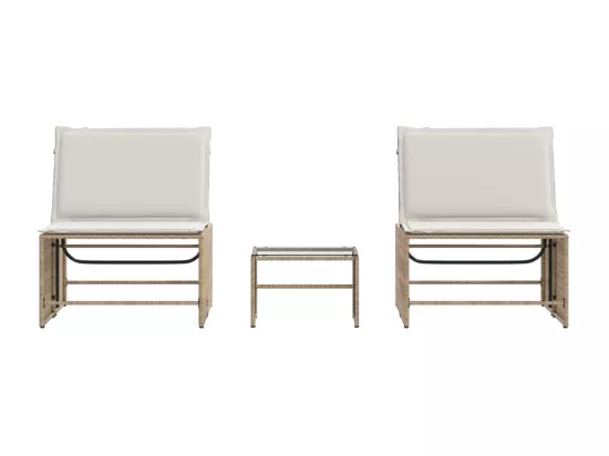 Chaises longues lot de 2 avec table beige résine tressée