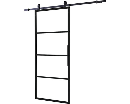 Intersteel Cubo Basic -Top schuifdeur complete set, zwart met gehard veiligheidsglas, 98x215 cm, inclusief deurblad, Basic Top schuifdeurbeslag en krukset