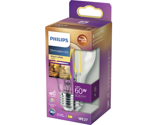 LED-lamp met dimfunctie A60 helder E27/5,9W (60W) 806 lm 2200-2700 K warm wit Warm Glow