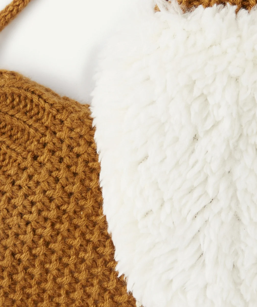 MOUFLES BÉBÉ GARÇON EN FIBRES RECYCLÉES ET TRICOT AJOURÉ MARRON