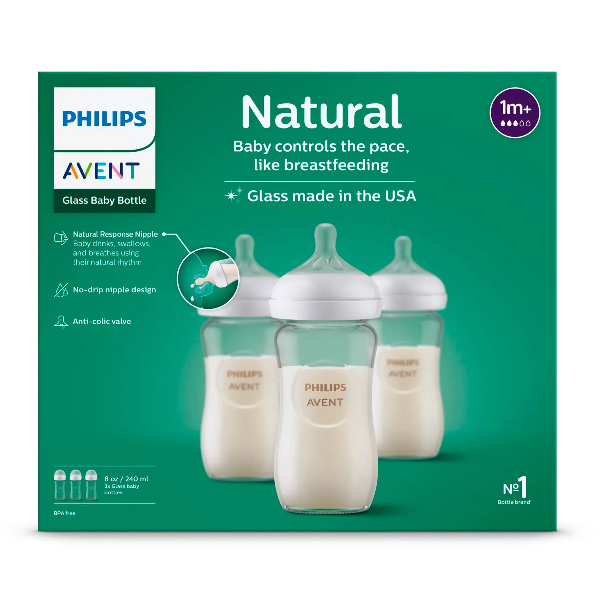 Philips Avent Biberon Verre Naturel 8oz Paquet de 3