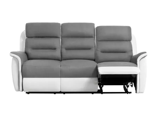 Canapé de Relaxation 3 places en Microfibre et Simili Léon - Blanc et gris - L191 x 94 x 100cm - Loungitude
