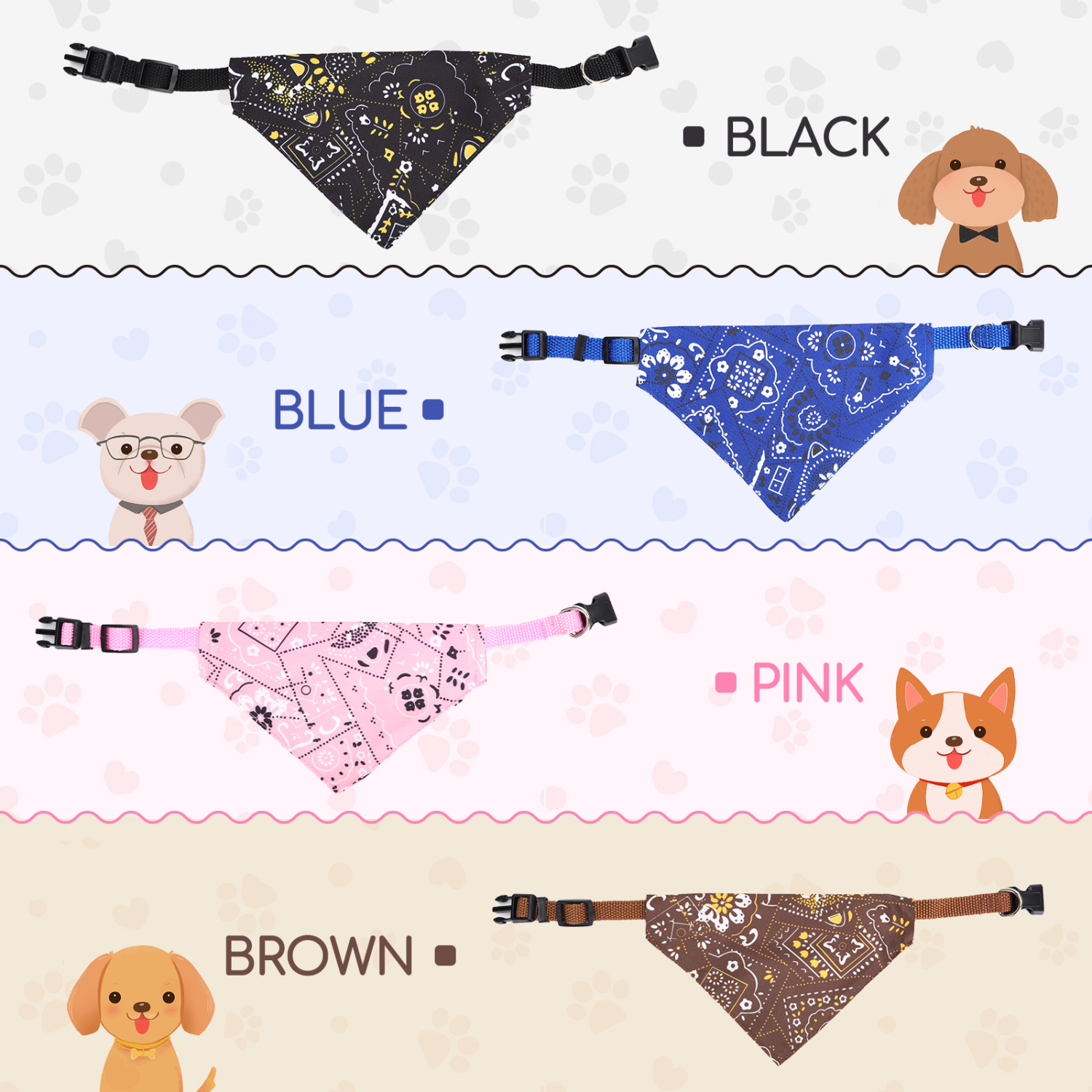 Nobleza - Conjunto de 8 Bandanas Triangulares para Cães e Gatos, Ajustáveis e Laváveis.