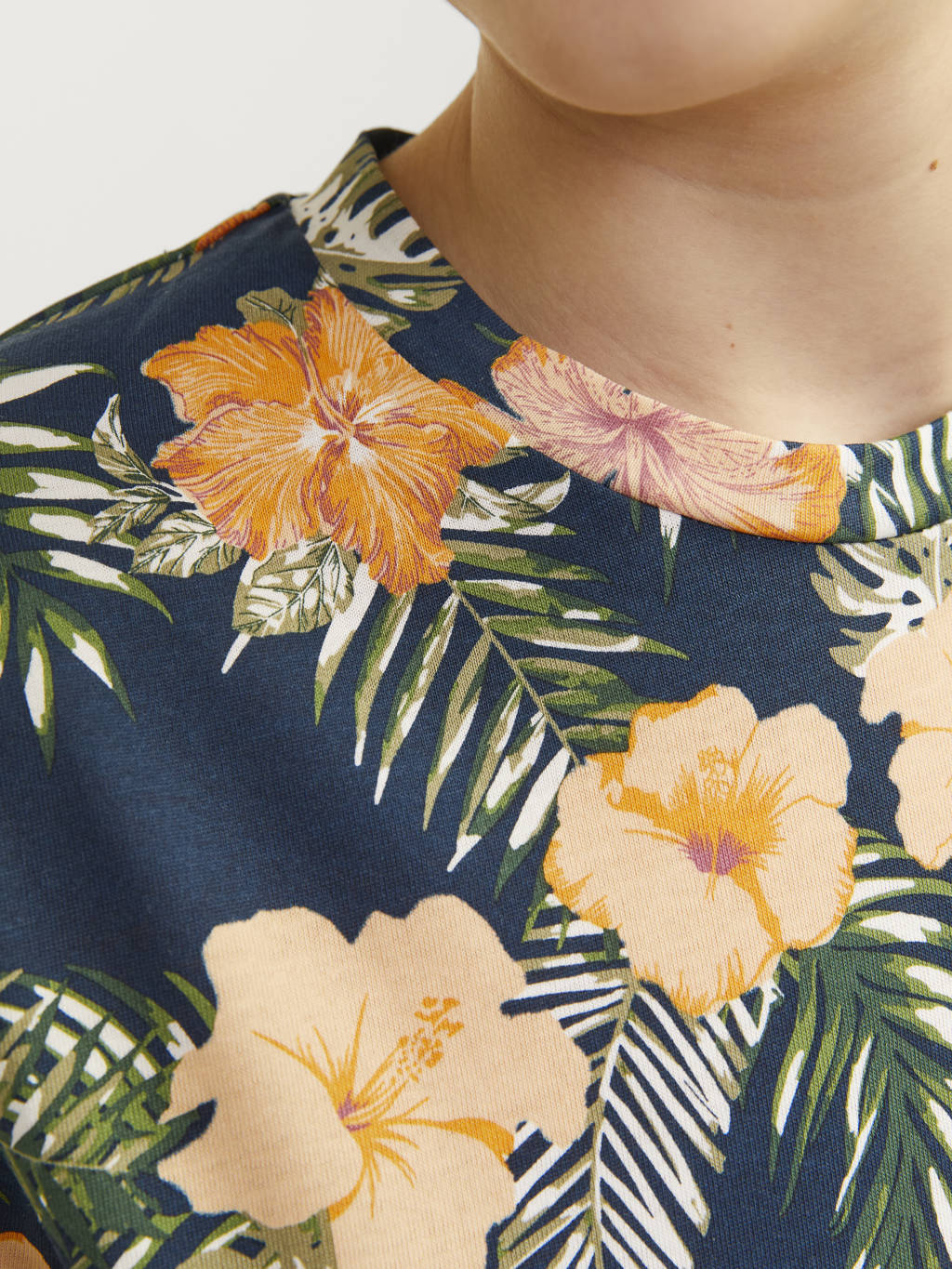 JACK & JONES T-shirt JJCHILL met all over print donkerblauw/geel