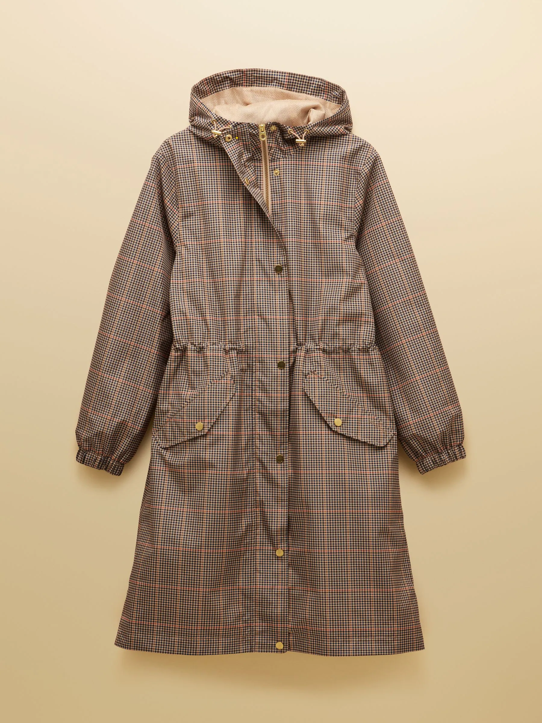 Bruin geruit - Joules Holkham waterdichte opvouwbare regenjas met capuchon