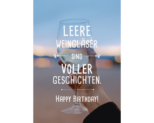 Wenskaart: Lege wijnglazen zitten vol verhalen. Gefeliciteerd! 11,5 x 16 cm