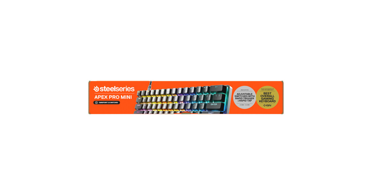 SteelSeriesApex Pro Mini Gen 3, gaming toetsenbord  (Zwart, US lay-out, SteelSeries OmniPoint 3.0, 60%, RGB leds, Double Shot PBT Keycaps)
