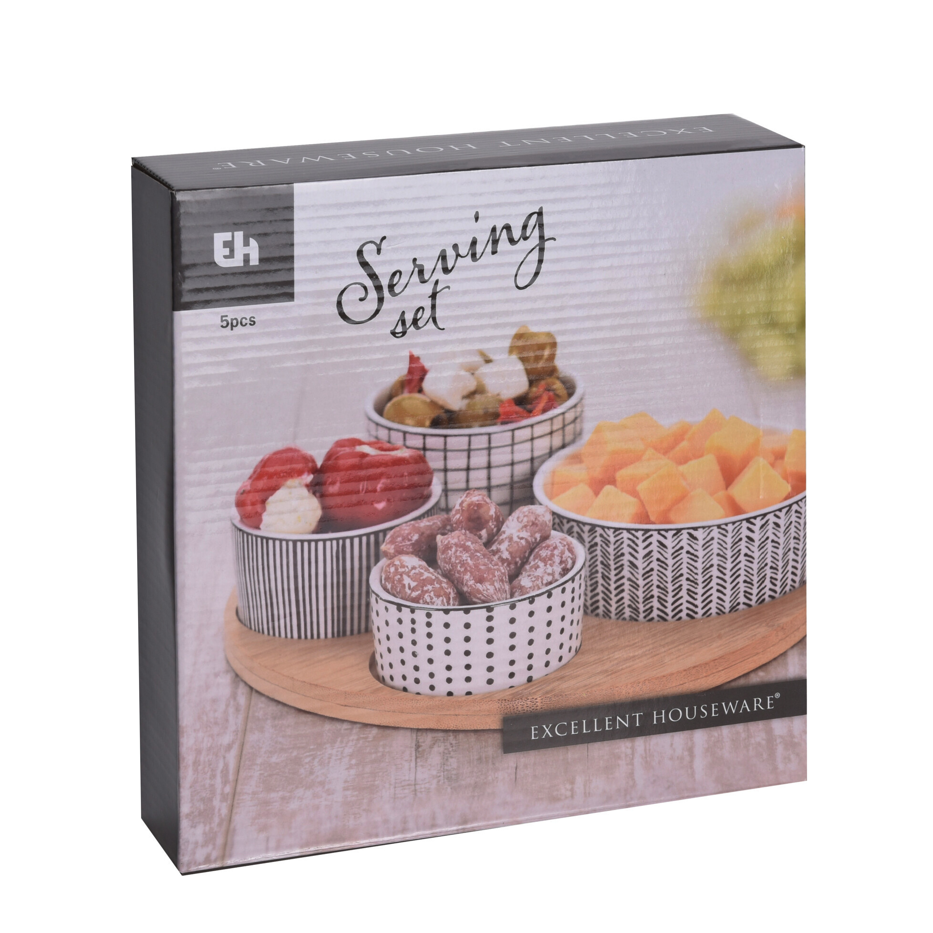 Apéroschale Servierset 5-teilig weiss/schwarz