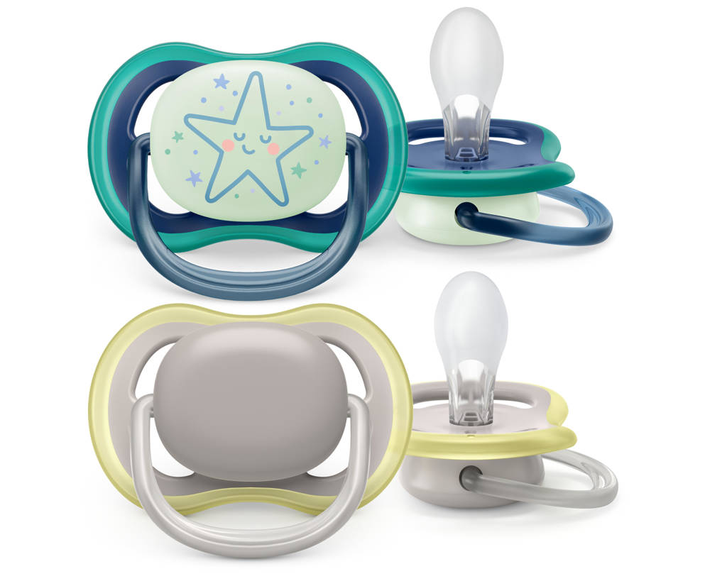 Schattige spenen met glow in the darkfopspeen 6-18M 2 stuks SCF085/70