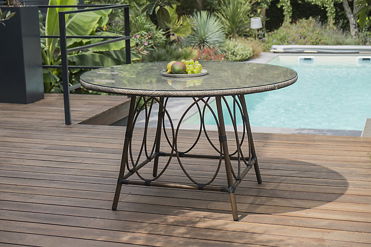 Table de jardin Ushuaia en aluminium coloris marron Ø.125 x H.74 cm