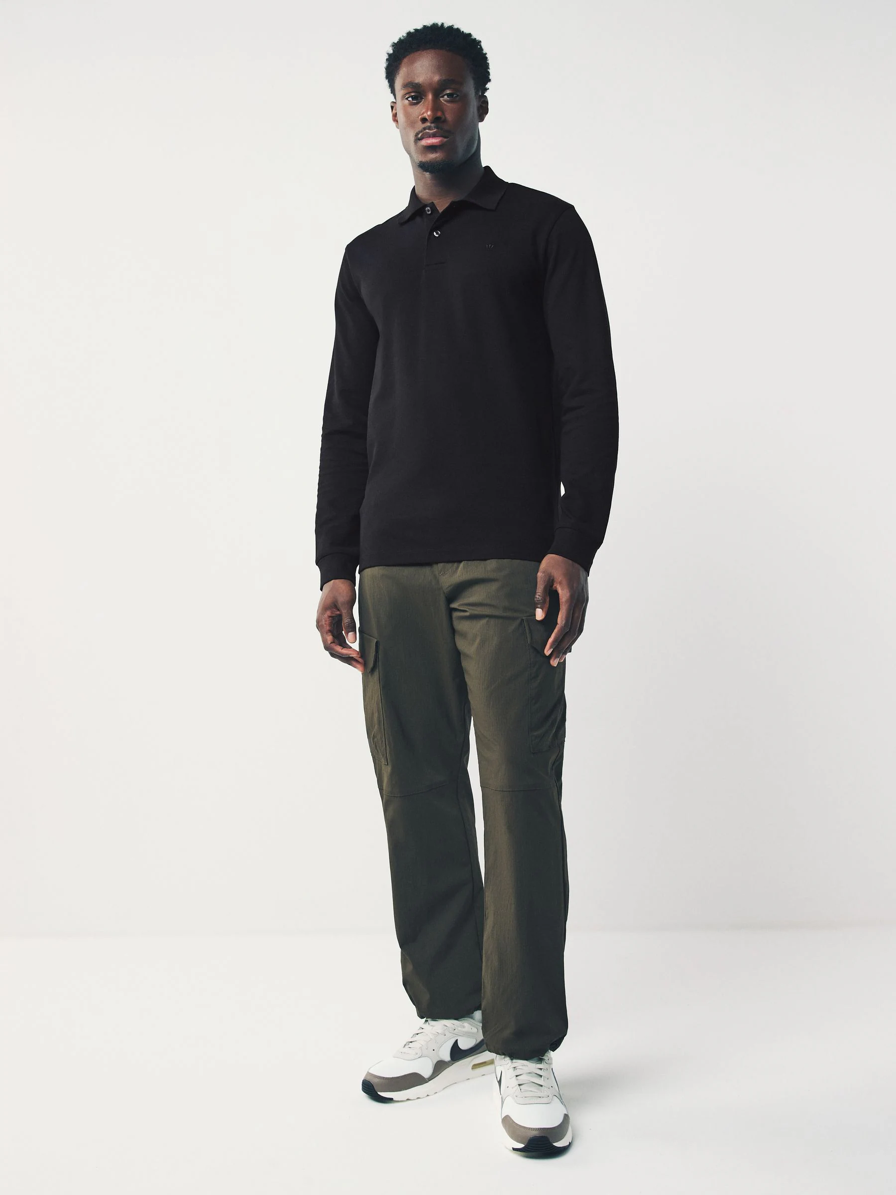 Zwart - Slim Fit - Piqué polo met lange mouwen