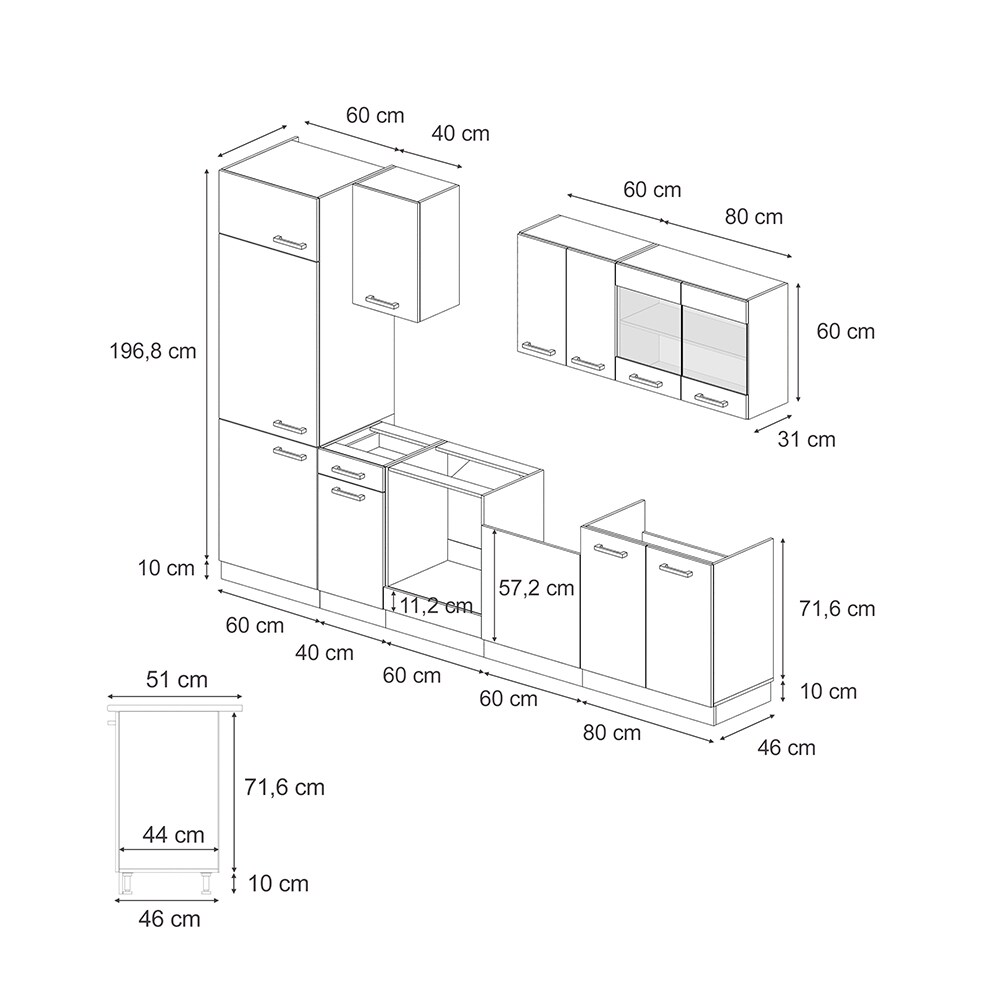 Vicco Küchenzeile R-Line Solid Weiß Blau Grau 300 cm modern Küchenschränke Küchenmöbel