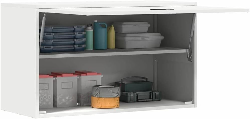vidaXL Wandschrank für die Garage mit Gasdrucklift-Tür Weiß, Wohnzimmer Aufbewahrungsschrank, modern, wandmontierte Möbel, platzsparendes Design, praktische Organizer-Einheiten