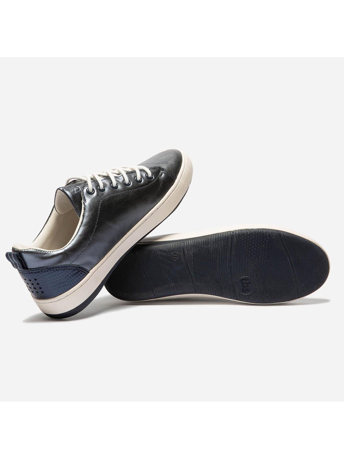 Baskets Femme Dessus Cuir Navy Métallisé