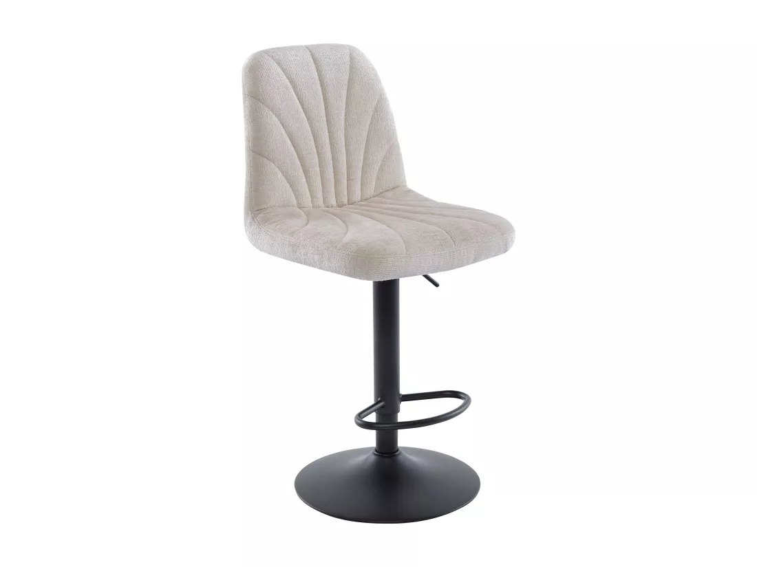 Lot de 2 tabourets de bar en tissu texturé et métal noir - Hauteur réglable - Crème - LASANDRIA