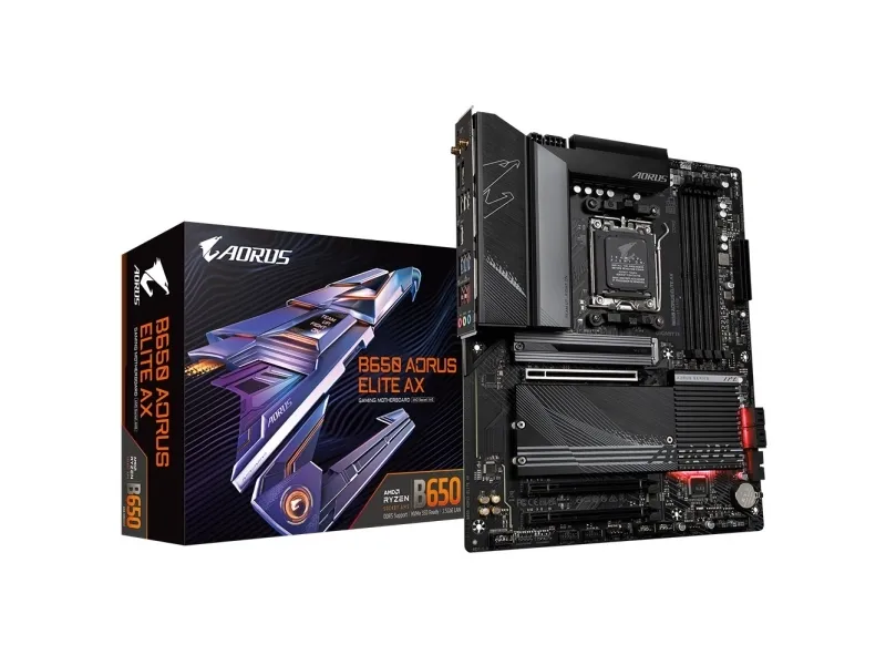 [OUTLET] - Gigabyte B650 AORUS ELITE AX - Bundkort - ATX - Socket AM5 - AMD B650 Chipset - USB 3.2 Gen 2, USB 3.2 Gen 1, USB-C 3.2 Gen2, USB-C 3.2 Gen 2x2 - 2.5 Gigabit LAN, Wi-Fi 6, Bluetooth - onboard grafik (CPU påkrævet) - HD Audio (8-kanaler)