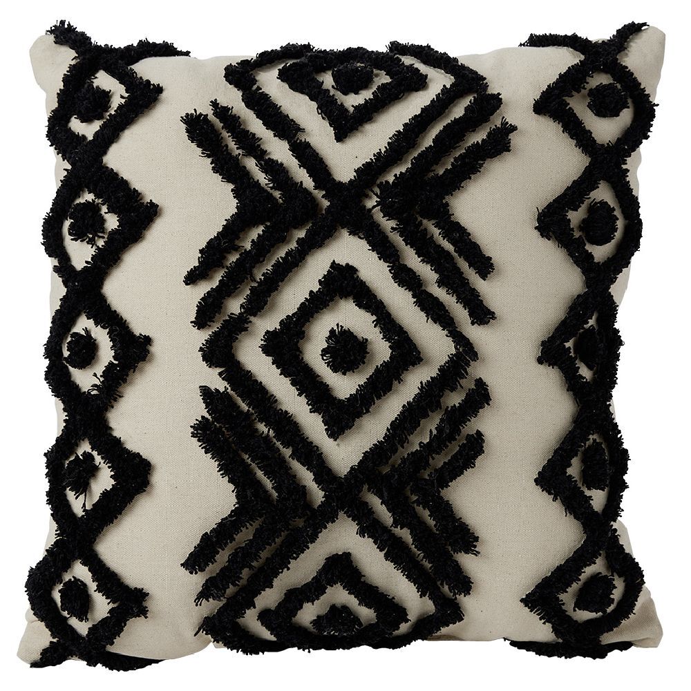 Coussin de sol tufté ethnique 50x50cm beige et noir
