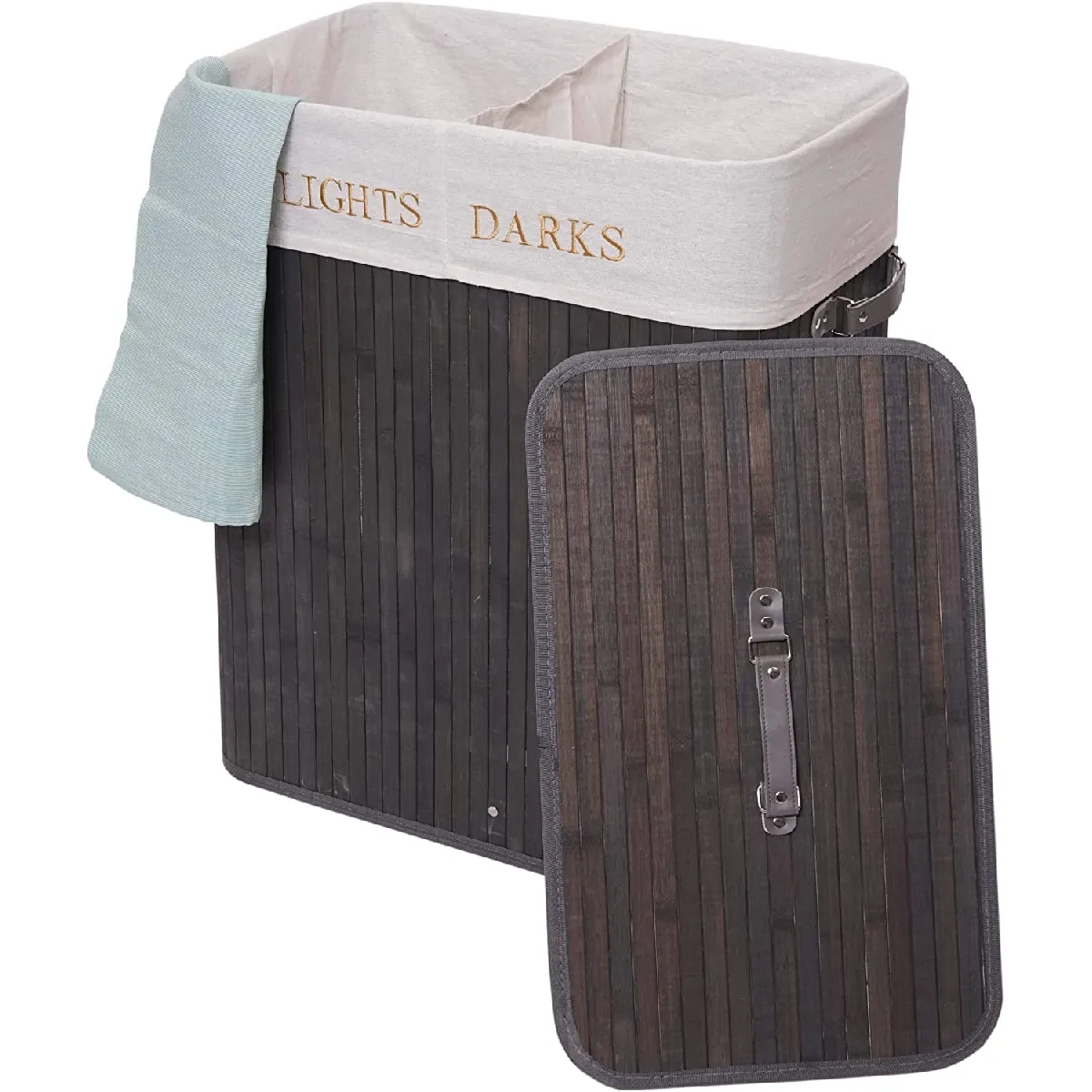 Decoshop26 Corbeille à linge bambou - 100 L Gris foncé