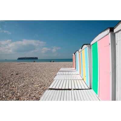 Strand- und Badetuch Colours on the Beach, Pink / Sonnengelb