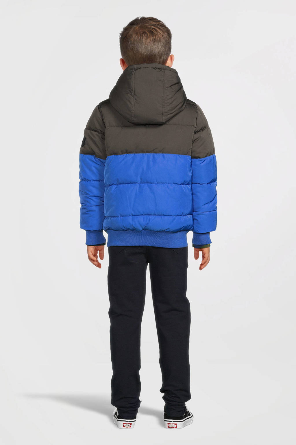 B.Nosy gestreepte reversible gewatteerde winterjas Joah kobatlblauw/zwart
