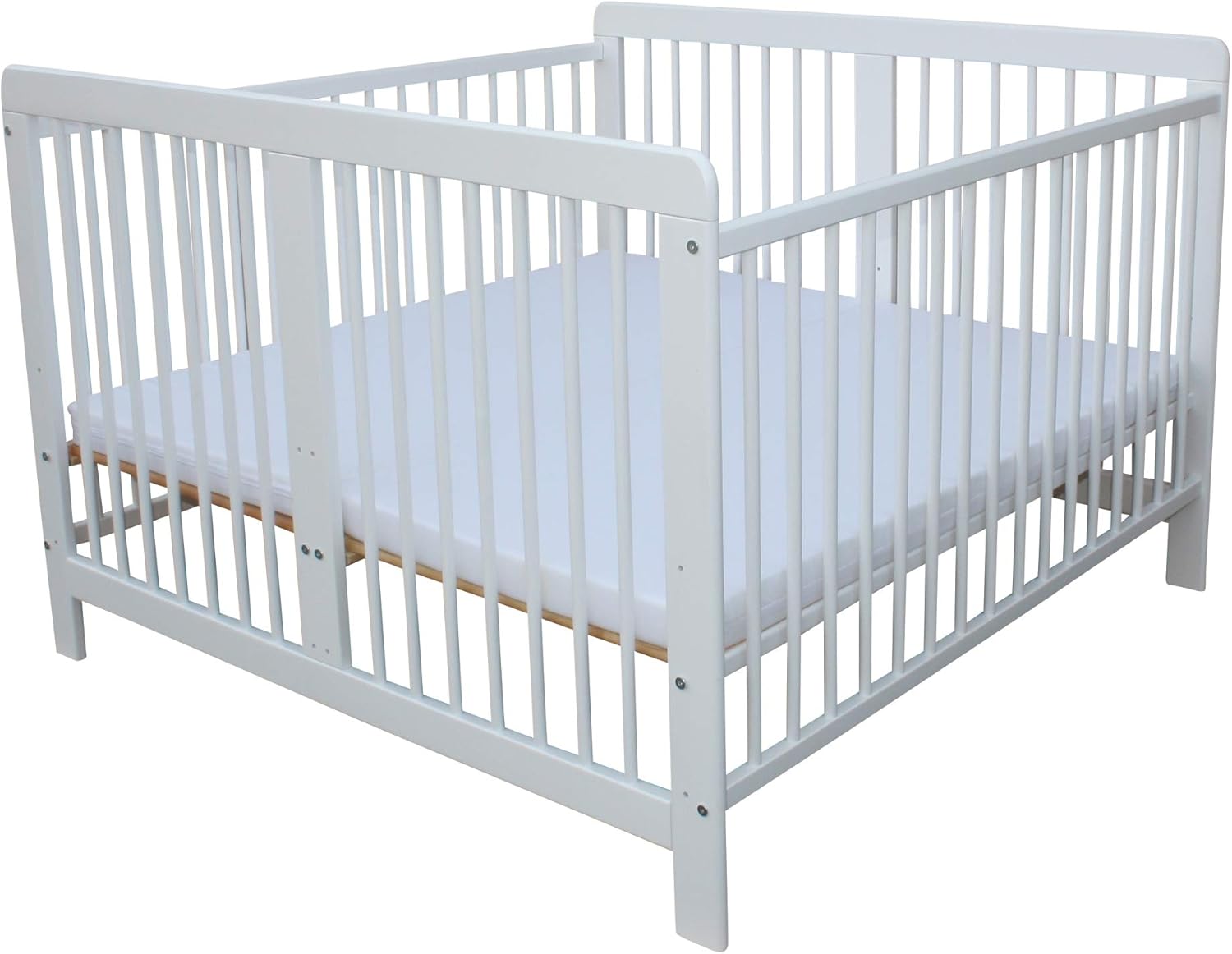 Zwillingsbett Zwillingskinderbett Kinderbett für Zwillinge Doppelbett massiv Weiss mit 2 Matratzen 120x120cm