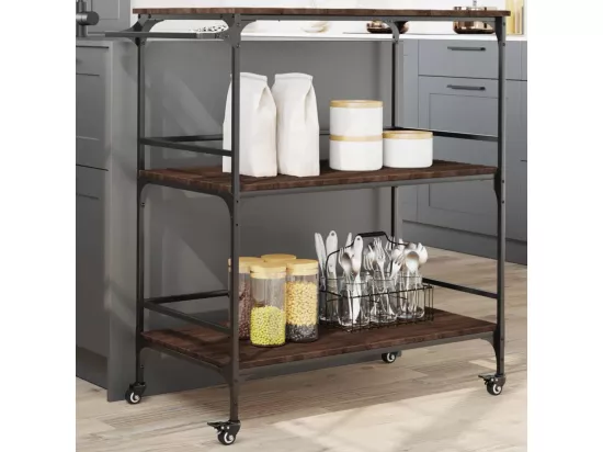 Chariot cuisine chêne marron 100,5x50x105 cm bois d'ingénierie