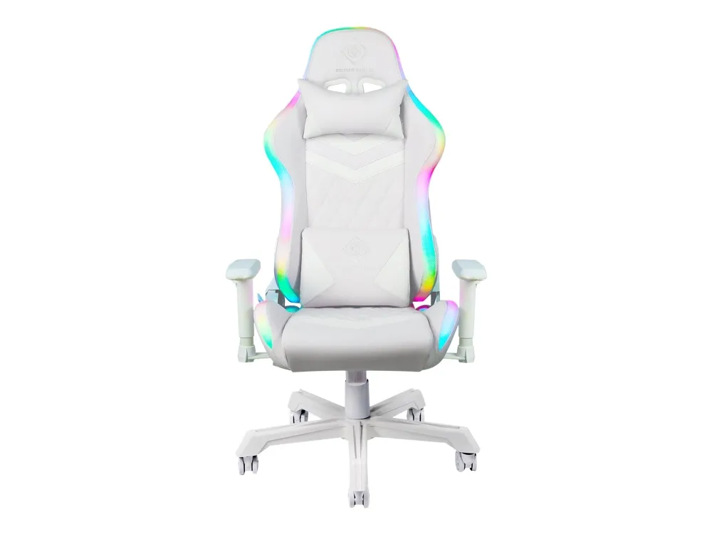 DELTACO GAMING GAM-080 - Spillestol - ergonomisk - armstøtter - T-formet - vippe - drejeled - kunstig læder - hvid, RGB